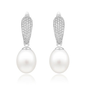 Cercei argint cu perle naturale albe si pietre cu tortite DiAmanti SK16415EL_W-G (Argint 925‰ 2,7 g.)